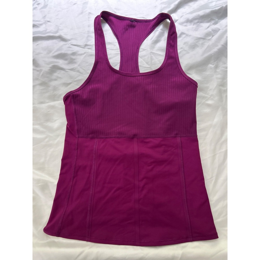 Athleta Ribbed Racerback Tank Top Small Magenta Purple Back Zip Pocket SP21